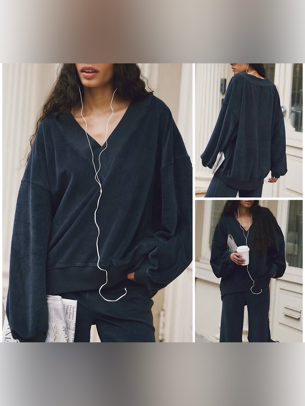 NWOT Free People FP Movement Volley V-Neck Pullover - black - medium